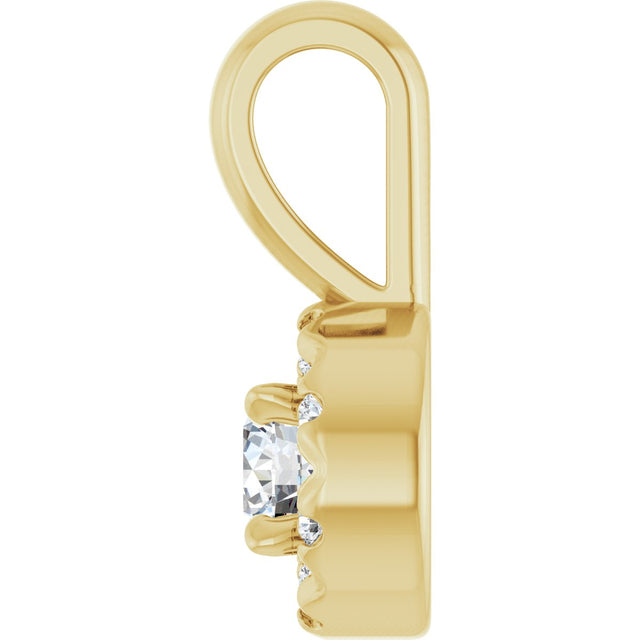 14K Gold Emerald Natural White Sapphire Halo-Style Necklace or Pendant - Yellow Gold - view 3