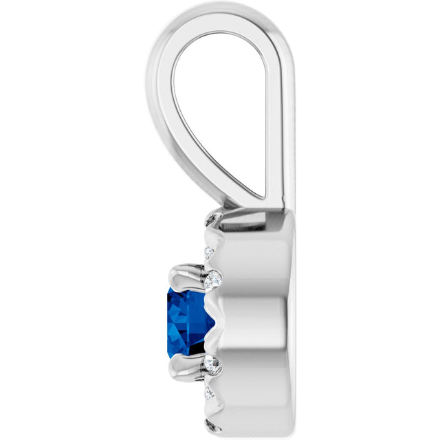 14K Gold Emerald Lab-Grown Blue Sapphire Halo-Style Necklace or Pendant - White Gold - view 3