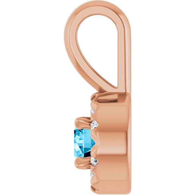 14K Gold Emerald Natural Aquamarine Halo-Style Necklace or Pendant - Rose Gold - view 3