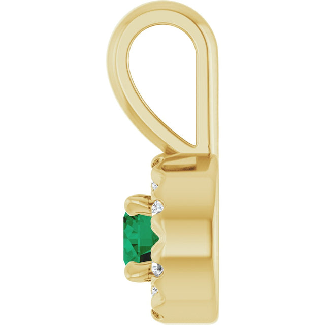 14K Gold Emerald Lab-Grown Emerald Halo-Style Necklace or Pendant - Yellow Gold - view 3