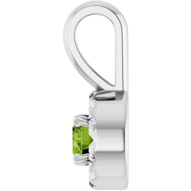 Platinum Emerald Natural Peridot Halo-Style Necklace or Pendant - view 3