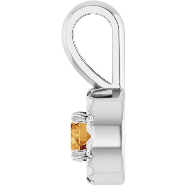 14K Gold Emerald Natural Citrine Halo-Style Necklace or Pendant - White Gold - view 3