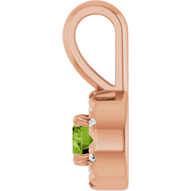 14K Gold Emerald Natural Peridot Halo-Style Necklace or Pendant - Rose Gold - view 3