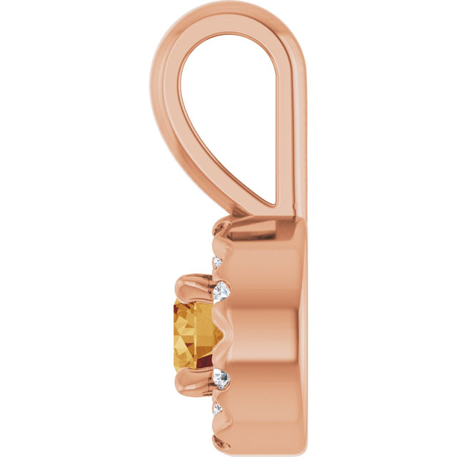 14K Gold Emerald Natural Citrine Halo-Style Necklace or Pendant - Rose Gold - view 3