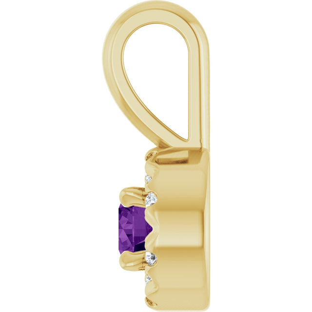 14K Gold Emerald Natural Amethyst Halo-Style Necklace or Pendant - Yellow Gold - view 3