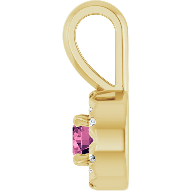 14K Gold Emerald Natural Pink Tourmaline Halo-Style Necklace or Pendant - Yellow Gold - view 3