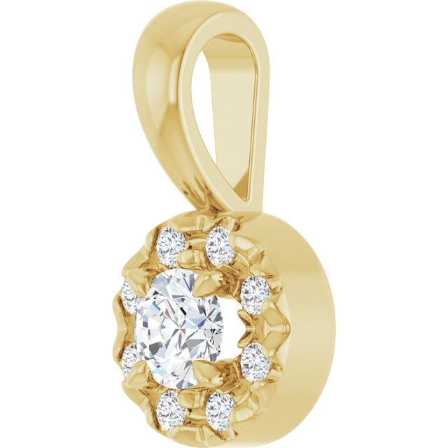 14K Gold Emerald Natural White Sapphire Halo-Style Necklace or Pendant - Yellow Gold - view 2