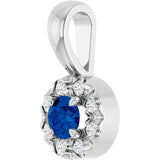 14K Gold Emerald Lab-Grown Blue Sapphire Halo-Style Necklace or Pendant - White Gold - view 2