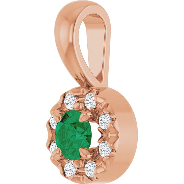 14K Gold Emerald Lab-Grown Emerald Halo-Style Necklace or Pendant - Rose Gold - view 2