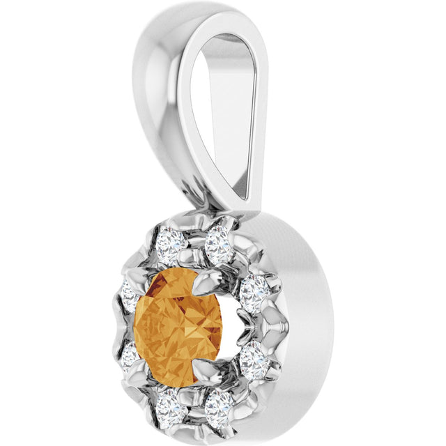 Platinum Emerald Natural Citrine Halo-Style Necklace or Pendant - view 2