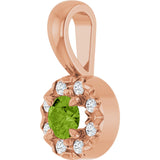 14K Gold Emerald Natural Peridot Halo-Style Necklace or Pendant - Rose Gold - view 2