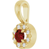 14K Gold Emerald Natural Mozambique Garnet Halo-Style Necklace or Pendant - Yellow Gold - view 2