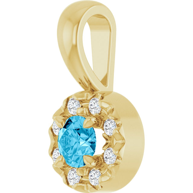 14K Gold Emerald Natural Aquamarine Halo-Style Necklace or Pendant - Yellow Gold - view 2