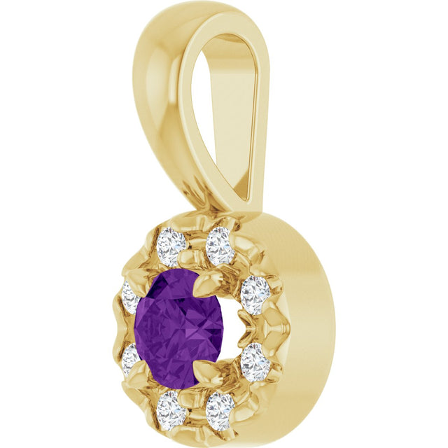 14K Gold Emerald Natural Amethyst Halo-Style Necklace or Pendant - Yellow Gold - view 2