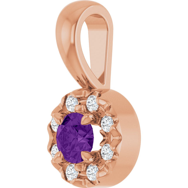 14K Gold Emerald Natural Amethyst Halo-Style Necklace or Pendant - Rose Gold - view 2