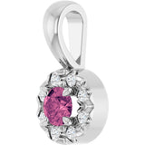 14K Gold Emerald Natural Pink Tourmaline Halo-Style Necklace or Pendant - White Gold - view 2