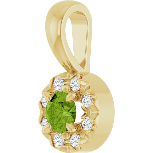 14K Gold Emerald Natural Peridot Halo-Style Necklace or Pendant - Yellow Gold - view 2