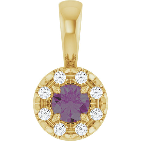 14K Gold Emerald Lab-Grown Alexandrite Halo-Style Necklace or Pendant - Yellow Gold