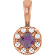 14K Gold Emerald Lab-Grown Alexandrite Halo-Style Necklace or Pendant - Rose Gold