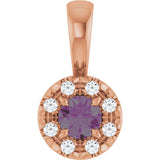 14K Gold Emerald Lab-Grown Alexandrite Halo-Style Necklace or Pendant - Rose Gold