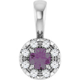14K Gold Emerald Lab-Grown Alexandrite Halo-Style Necklace or Pendant - White Gold