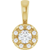14K Gold Emerald Natural White Sapphire Halo-Style Necklace or Pendant - Yellow Gold