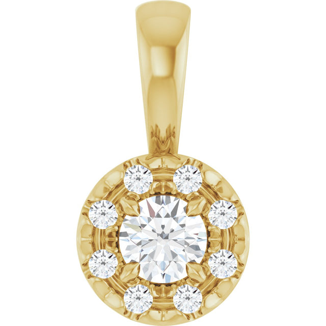 14K Gold Emerald Natural White Sapphire Halo-Style Necklace or Pendant - Yellow Gold