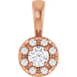 14K Gold Emerald Natural White Sapphire Halo-Style Necklace or Pendant - Rose Gold