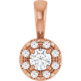 14K Gold Emerald Natural White Sapphire Halo-Style Necklace or Pendant - Rose Gold