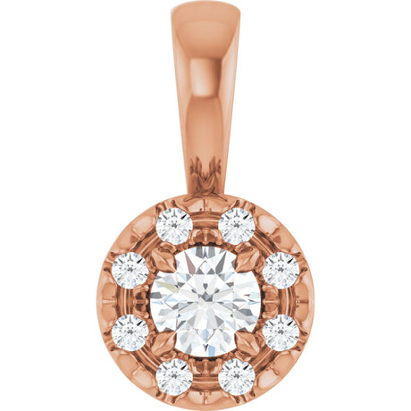 14K Gold Emerald Natural White Sapphire Halo-Style Necklace or Pendant - Rose Gold