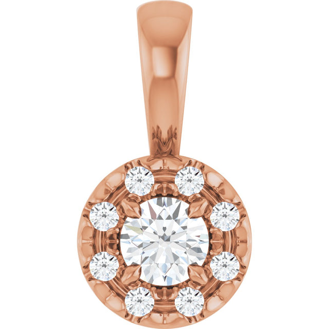 14K Gold Emerald Natural White Sapphire Halo-Style Necklace or Pendant - Rose Gold