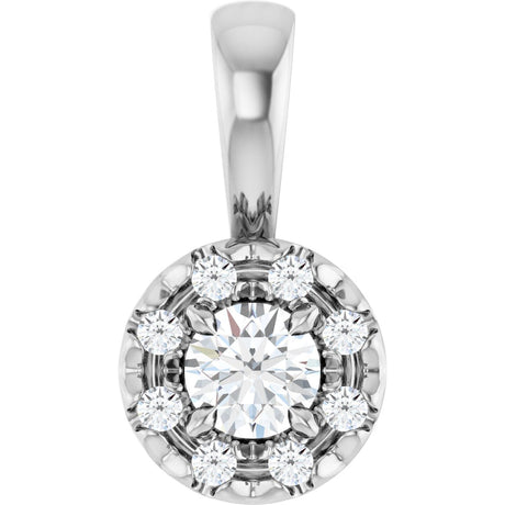 14K Gold Emerald Natural White Sapphire Halo-Style Necklace or Pendant - White Gold