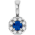 Platinum Emerald Natural Blue Sapphire Halo-Style Necklace or Pendant