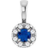 14K Gold Emerald Natural Blue Sapphire Halo-Style Necklace or Pendant - White Gold