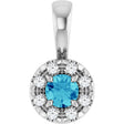 Platinum Emerald Natural Blue Zircon Halo-Style Necklace or Pendant