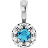 Platinum Emerald Natural Blue Zircon Halo-Style Necklace or Pendant