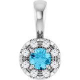 14K Gold Emerald Natural Aquamarine Halo-Style Necklace or Pendant - White Gold