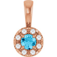 14K Gold Emerald Natural Aquamarine Halo-Style Necklace or Pendant - Rose Gold