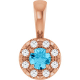 14K Gold Emerald Natural Aquamarine Halo-Style Necklace or Pendant - Rose Gold