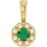 14K Gold Emerald Lab-Grown Emerald Halo-Style Necklace or Pendant - Yellow Gold
