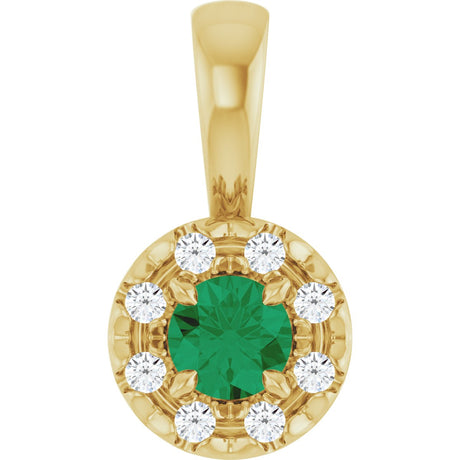 14K Gold Emerald Lab-Grown Emerald Halo-Style Necklace or Pendant - Yellow Gold