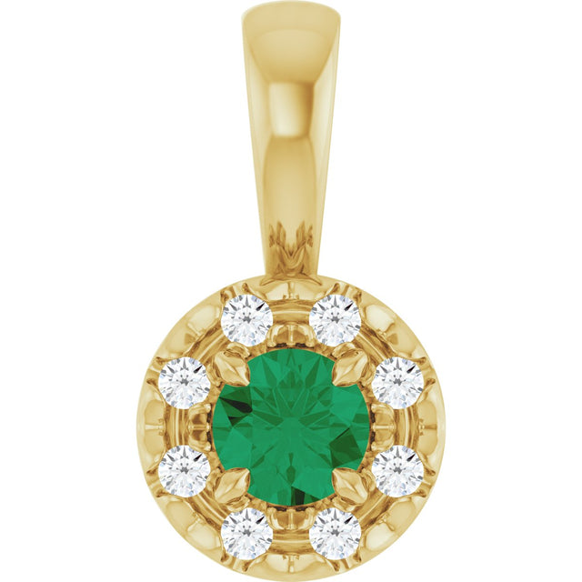 14K Gold Emerald Natural Emerald Halo-Style Necklace or Pendant - Yellow Gold