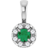 14K Gold Emerald Lab-Grown Emerald Halo-Style Necklace or Pendant - White Gold