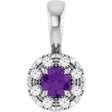Platinum Emerald Natural Amethyst Halo-Style Necklace or Pendant