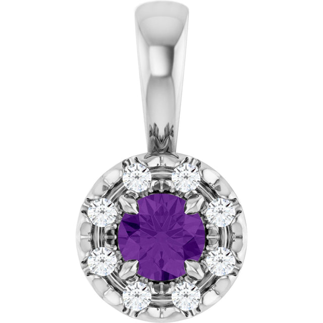 Platinum Emerald Natural Amethyst Halo-Style Necklace or Pendant