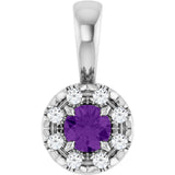 14K Gold Emerald Natural Amethyst Halo-Style Necklace or Pendant - White Gold