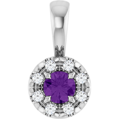 14K Gold Emerald Natural Amethyst Halo-Style Necklace or Pendant - White Gold