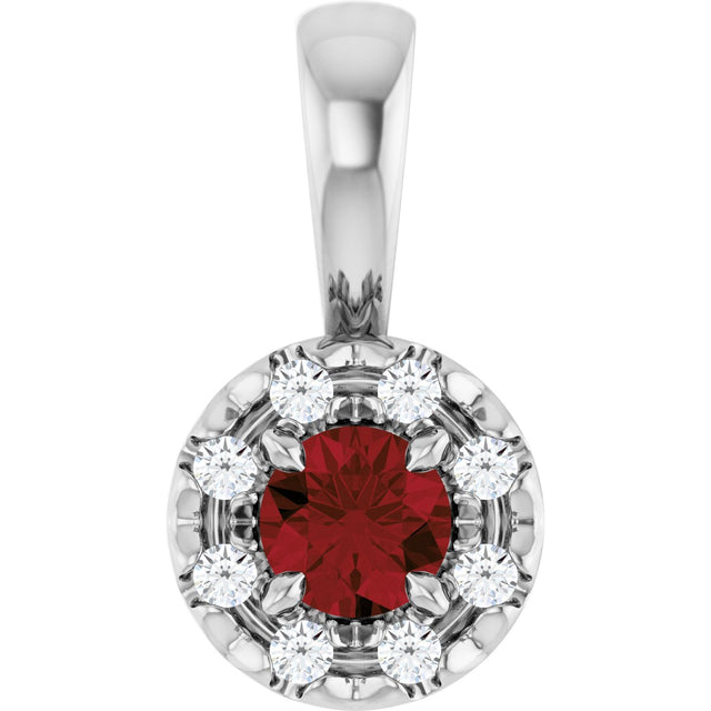 14K Gold Emerald Natural Mozambique Garnet Halo-Style Necklace or Pendant - White Gold