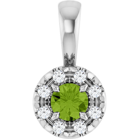 14K Gold Emerald Natural Peridot Halo-Style Necklace or Pendant - White Gold