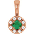 14K Gold Emerald Natural Emerald Halo-Style Necklace or Pendant - Rose Gold
